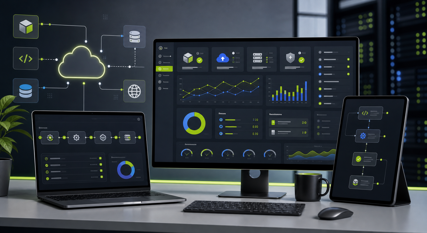Cloud DevOps deployment pipeline and infrastructure dashboard