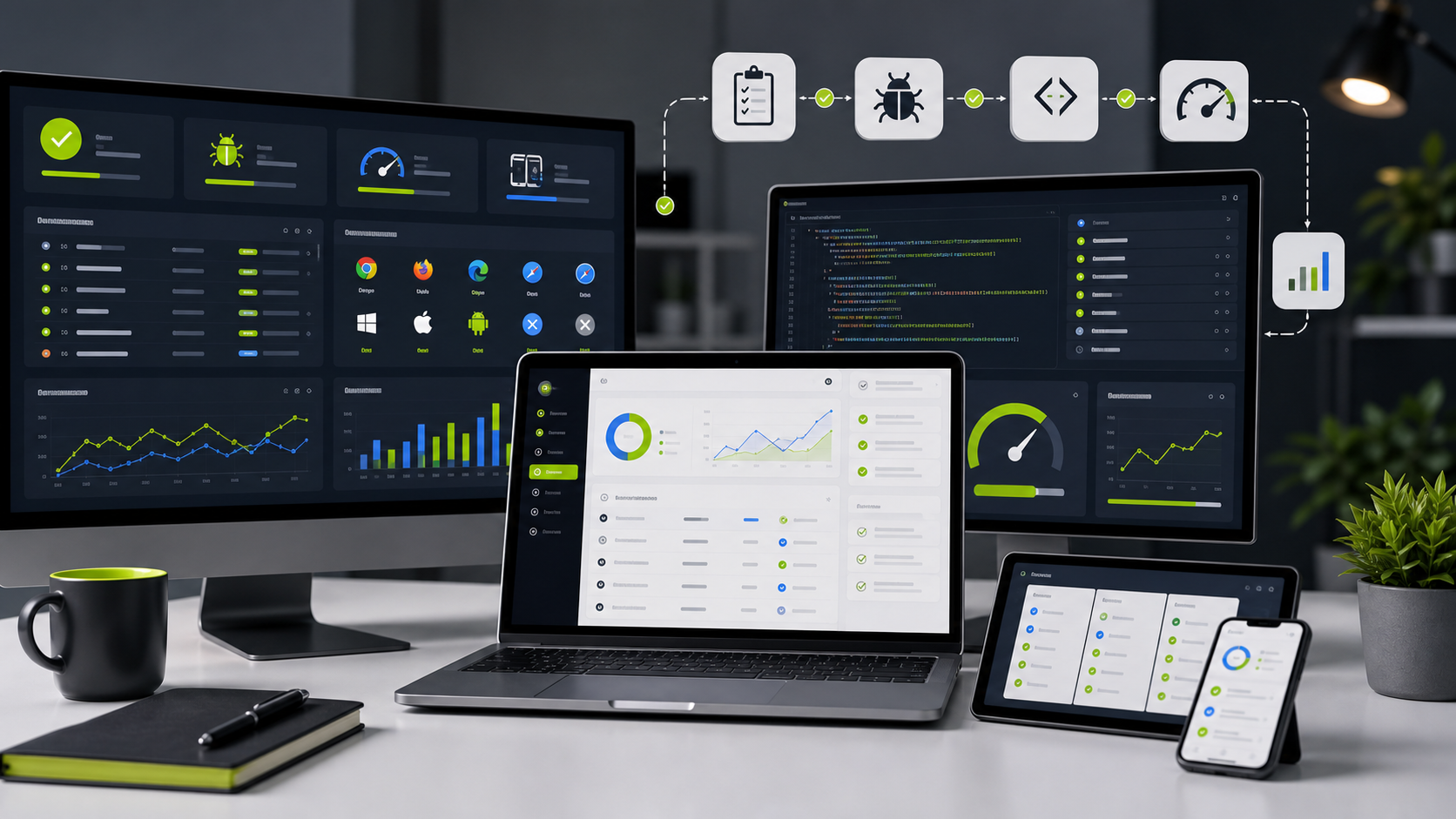QA testing and performance optimization dashboard